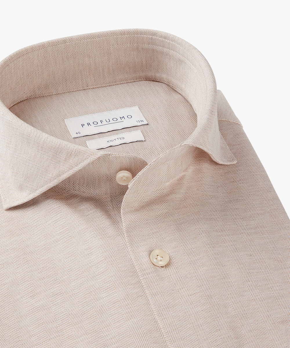Hemden lange mouw beige Profuomo