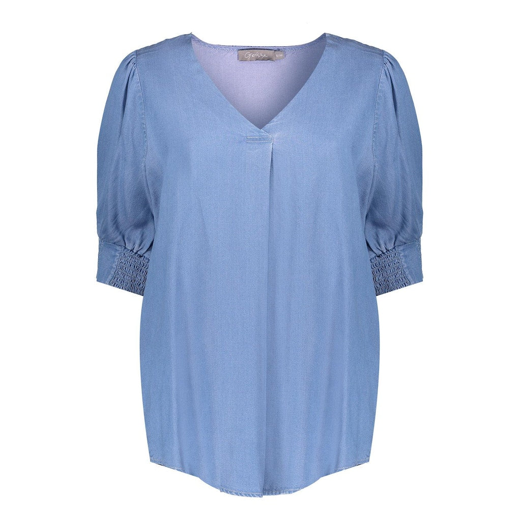Blouses lange mouw blauw Geisha