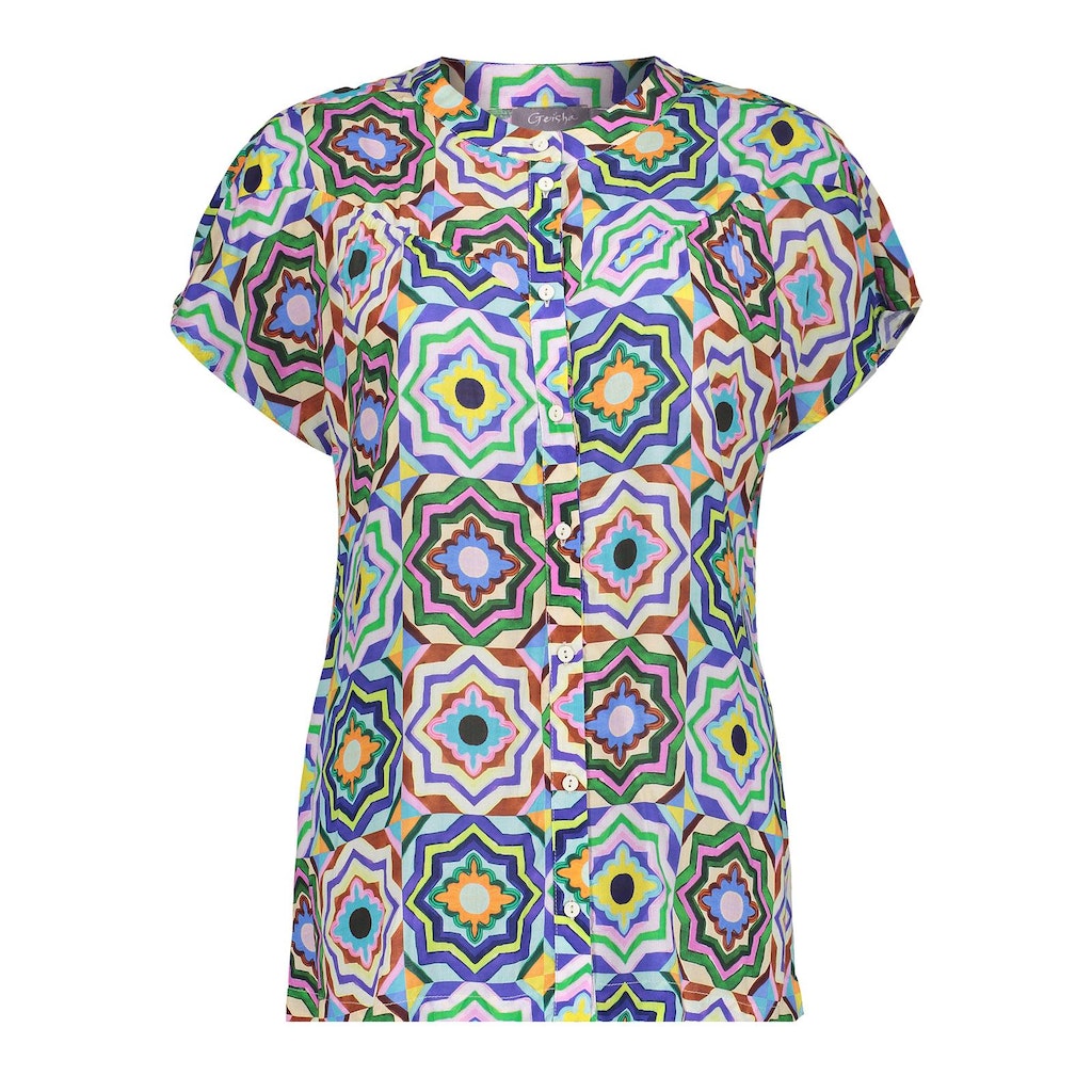 Blouses korte mouw blauw Geisha