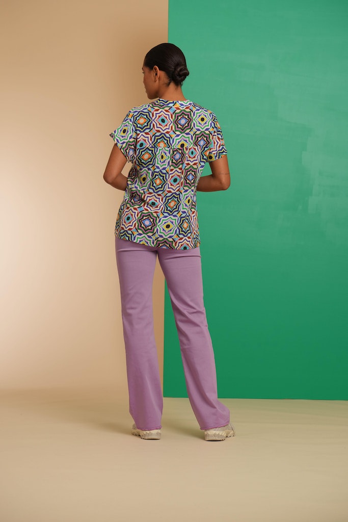 Blouses korte mouw blauw Geisha