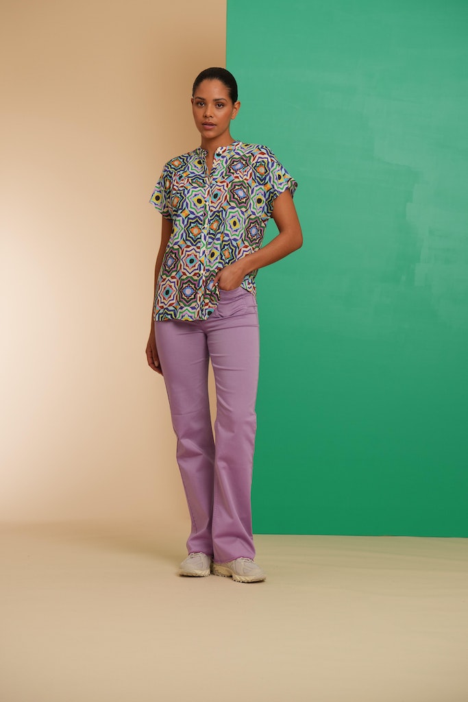 Blouses korte mouw blauw Geisha