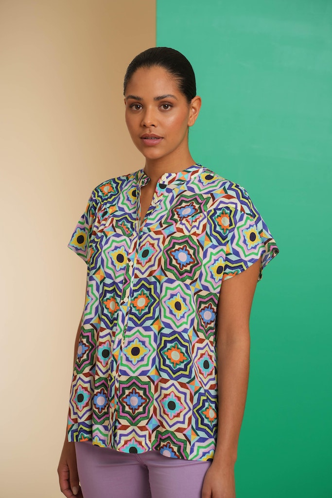 Blouses korte mouw blauw Geisha