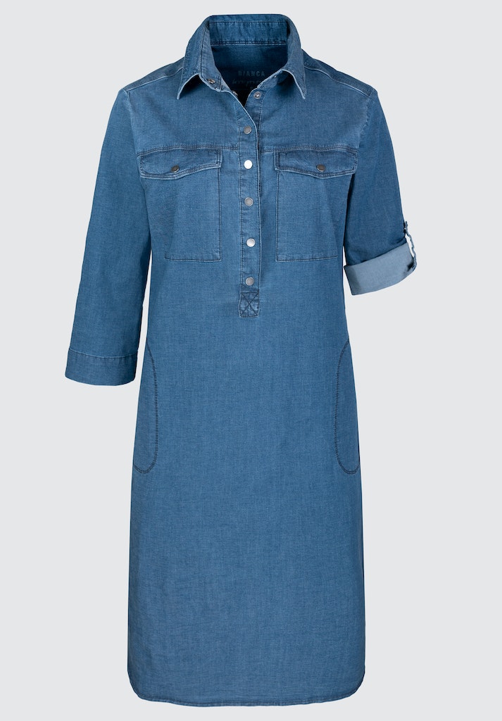 Jurken lange mouw blauw Bianca