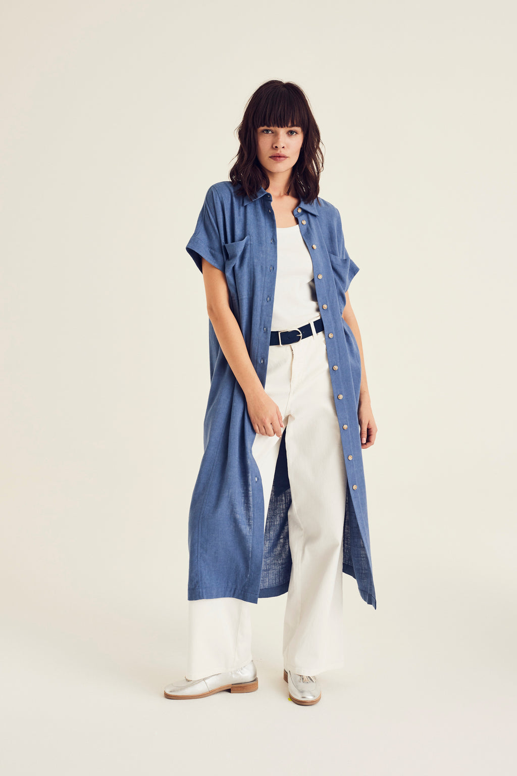 Jurken korte mouw blauw Terre Bleue