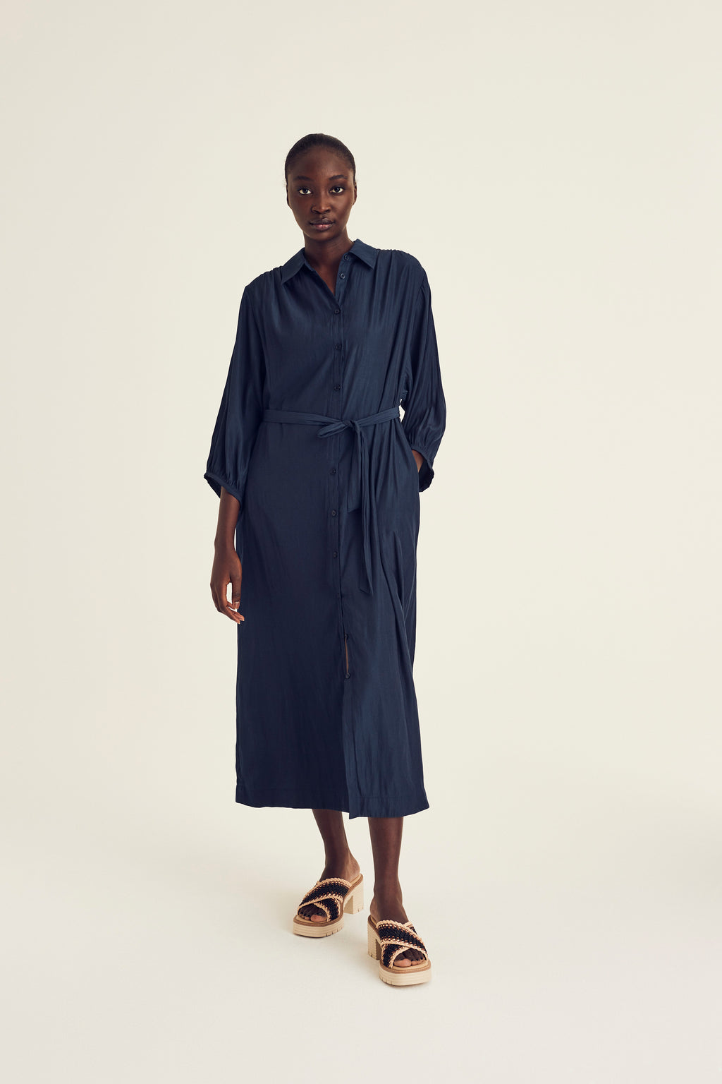 Jurken lange mouw navy Terre Bleue