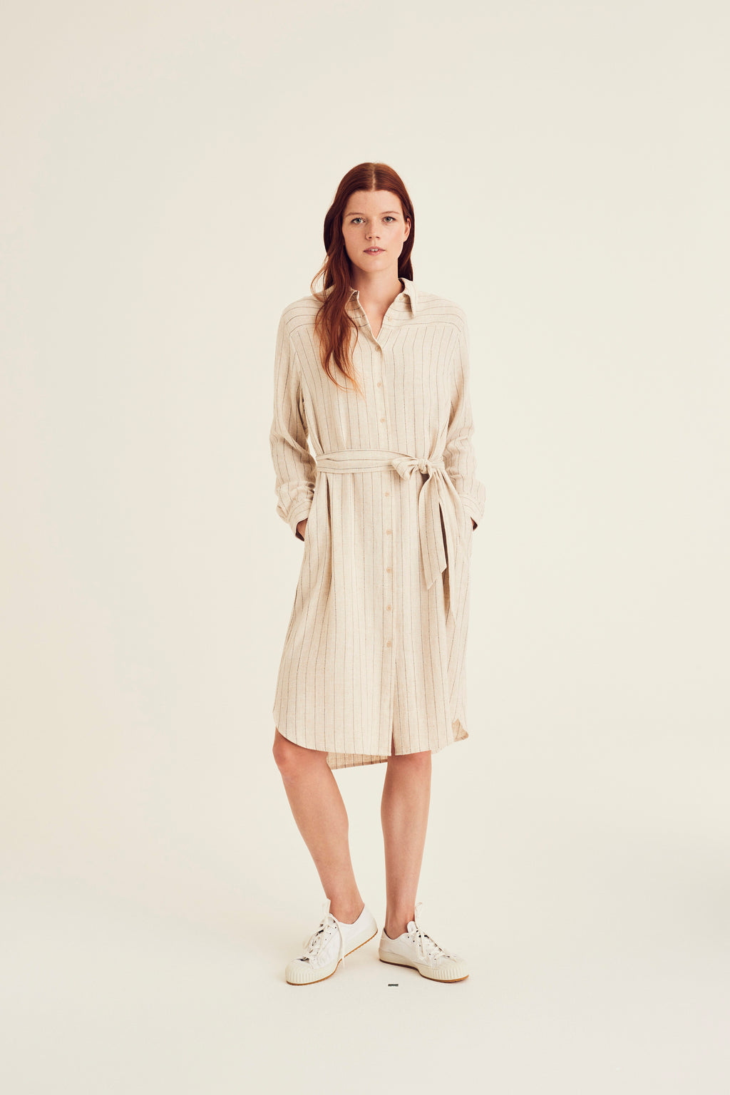 Jurken lange mouw beige Terre Bleue