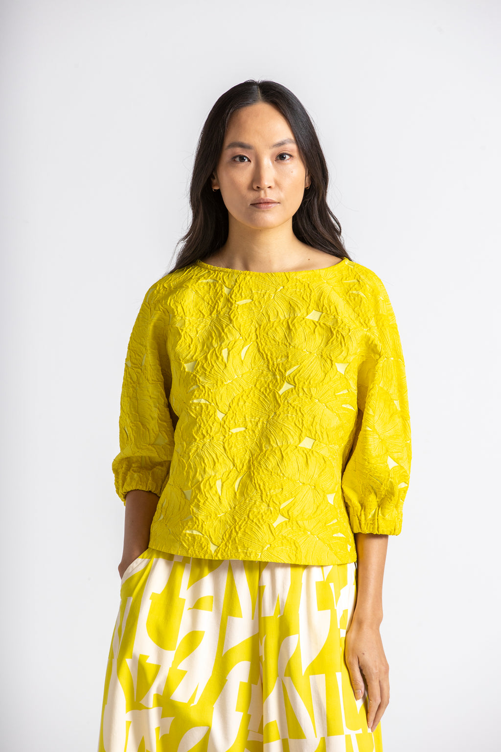 Blouses korte mouw geel Gigue