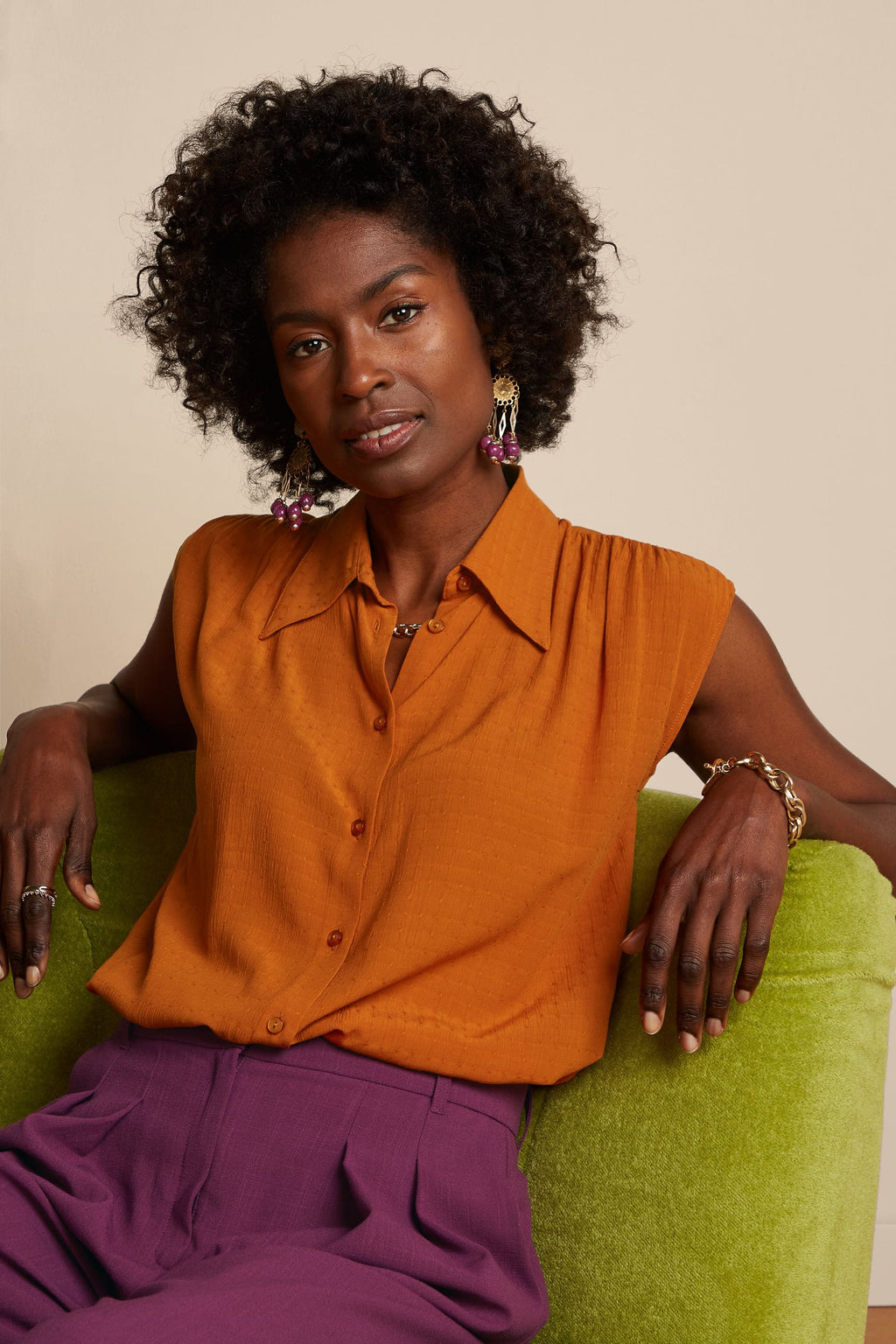 Blouses korte mouw bruin King Louie