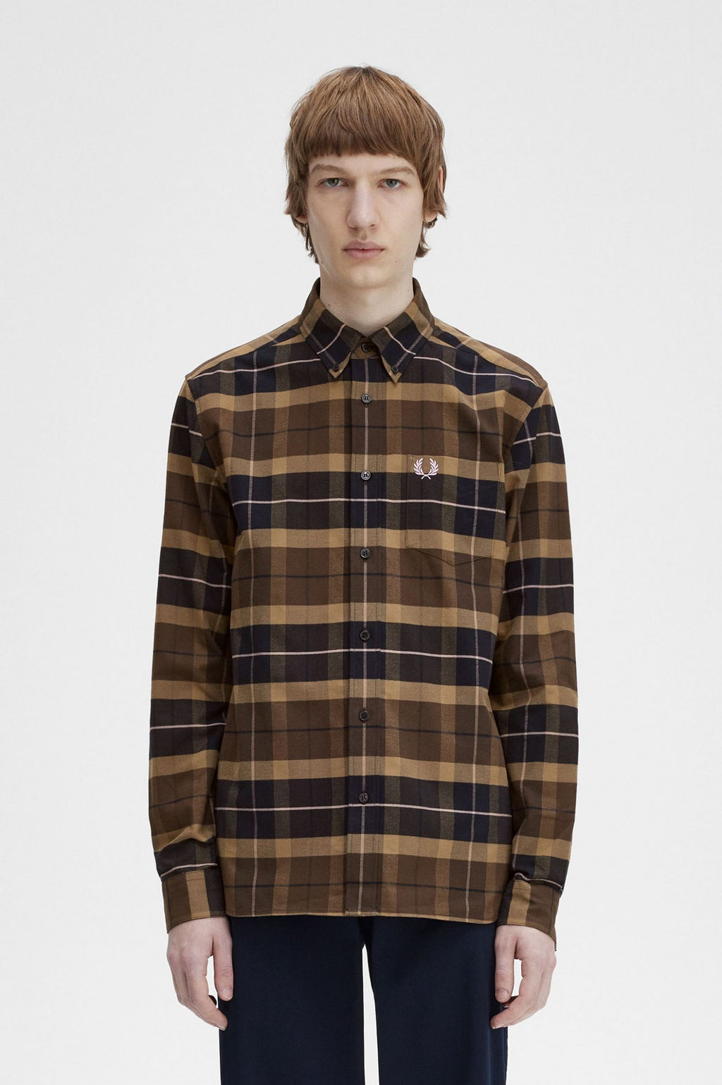 Hemden lange mouw bruin Fred Perry