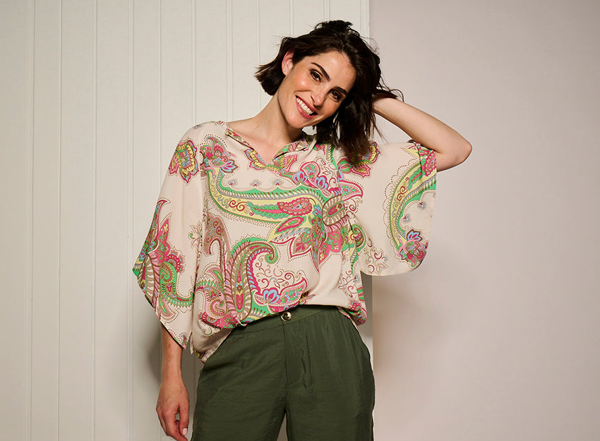 Blouses korte mouw beige Due Amanti