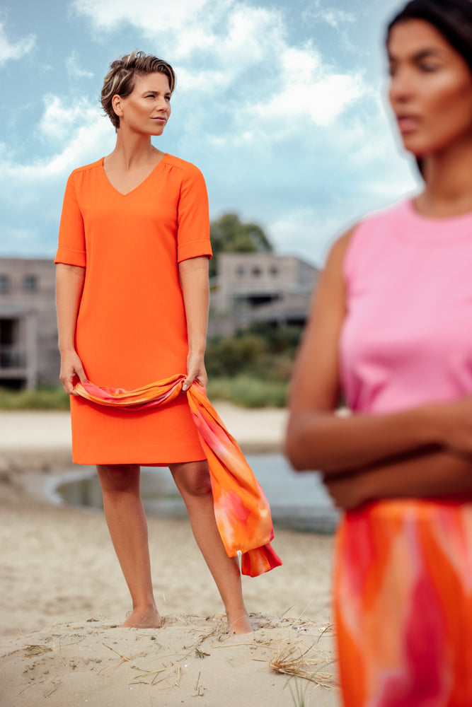 Jurken korte mouw oranje Accent