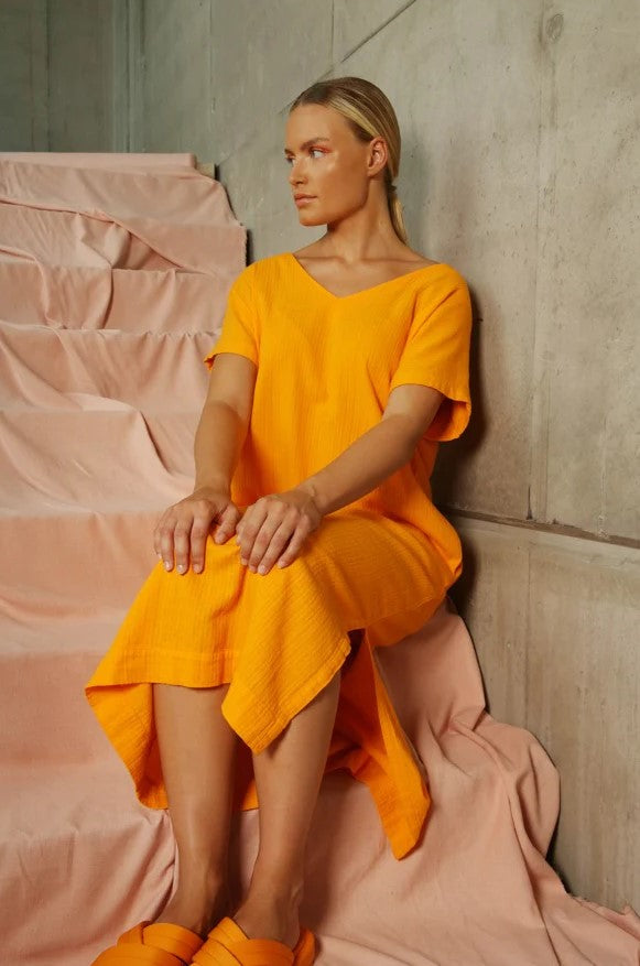 Jurken korte mouw oranje Hampton Bays