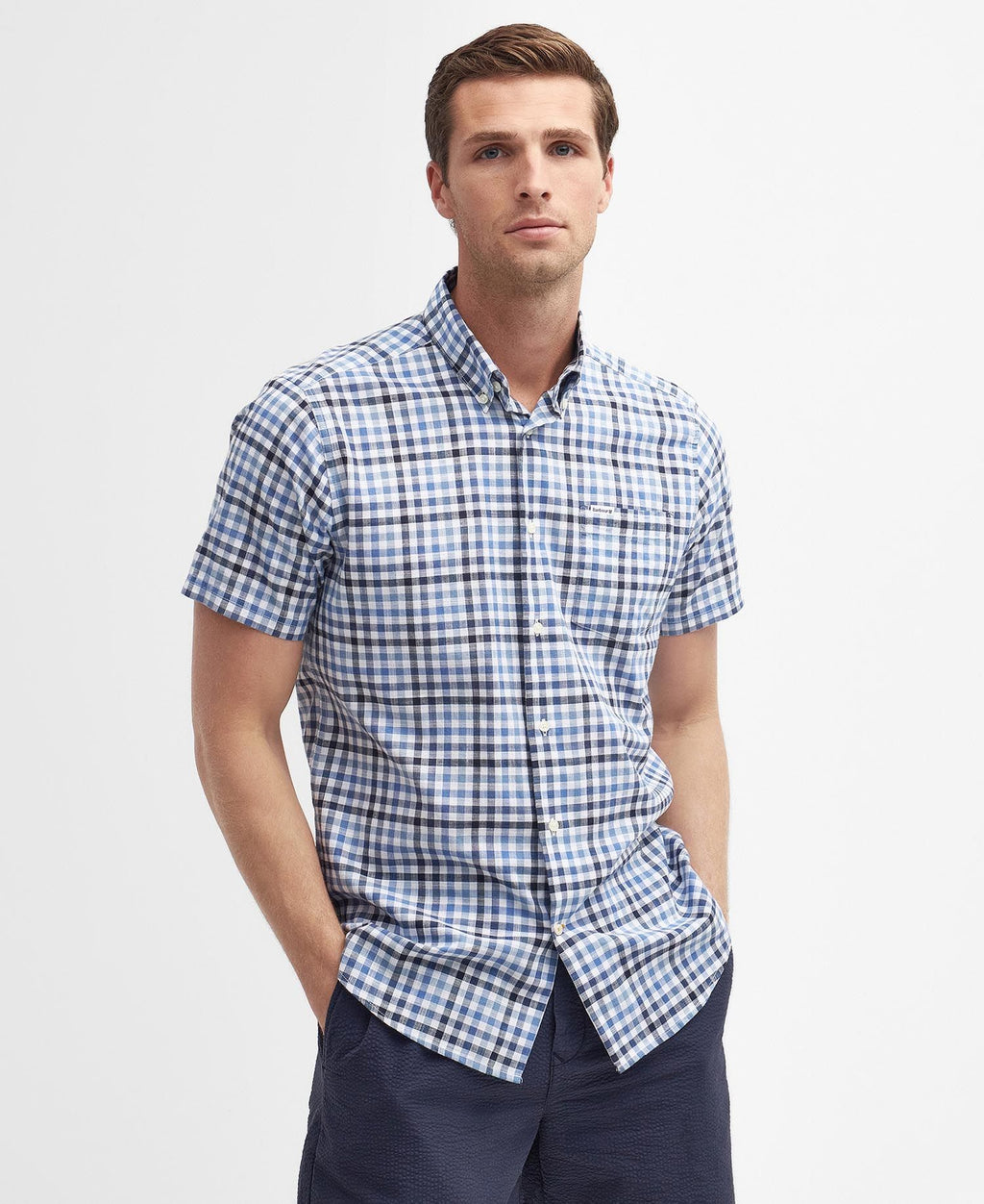 Hemden korte mouw navy Barbour