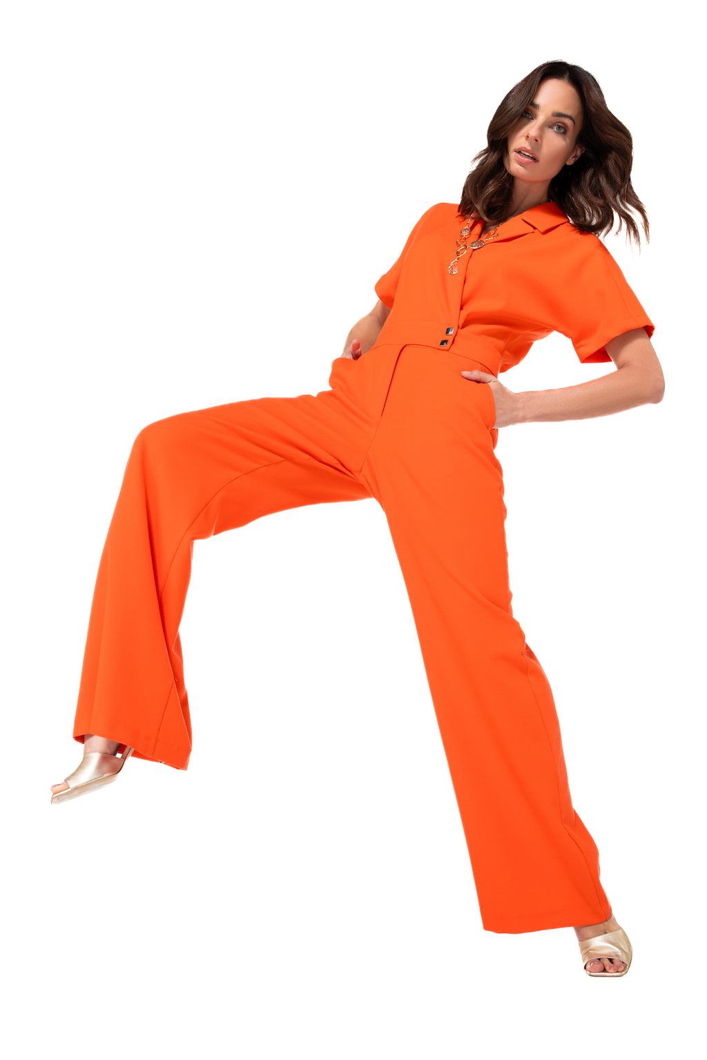 Jumpsuits korte mouw oranje Caroline Biss