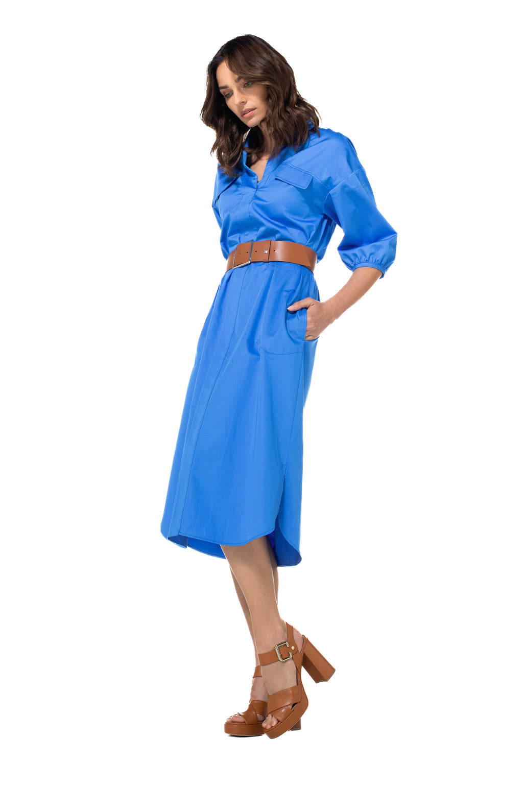 Jurken lange mouw blauw Caroline Biss